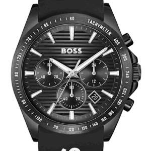 Boss Strike Black-dial Chronograph Watch with Silicone Logo Strap 1514289