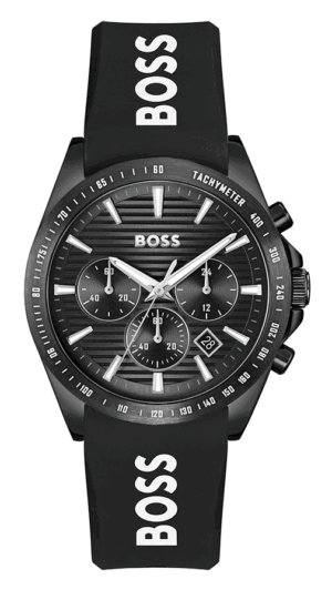 Boss Strike Black-dial Chronograph Watch with Silicone Logo Strap 1514289