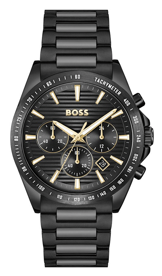 boss-1514291 Boss Strike Black-Plated Watch with Tonal H-link Bracelet 1514291