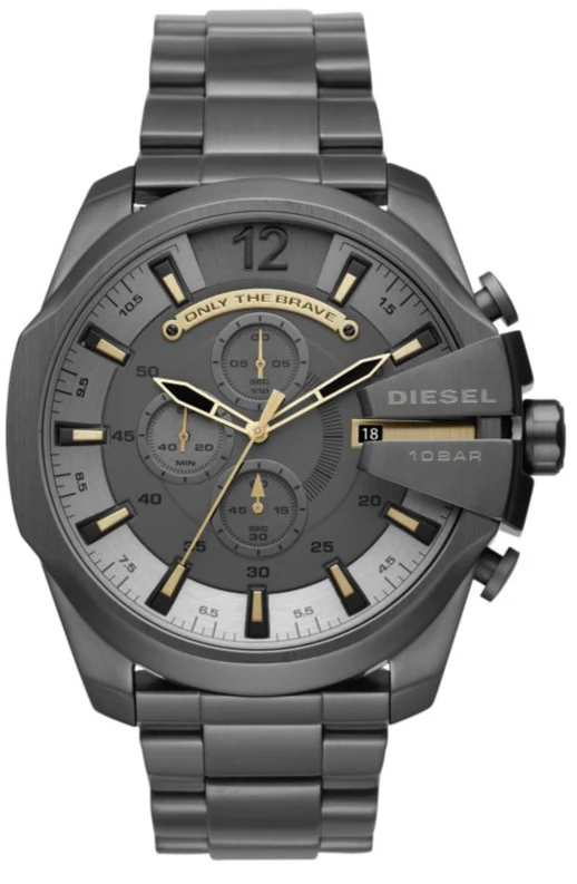 Diesel Mega Chief Chronograph Grey Dial Grey Steel Strap Watch For Men  DZ4466