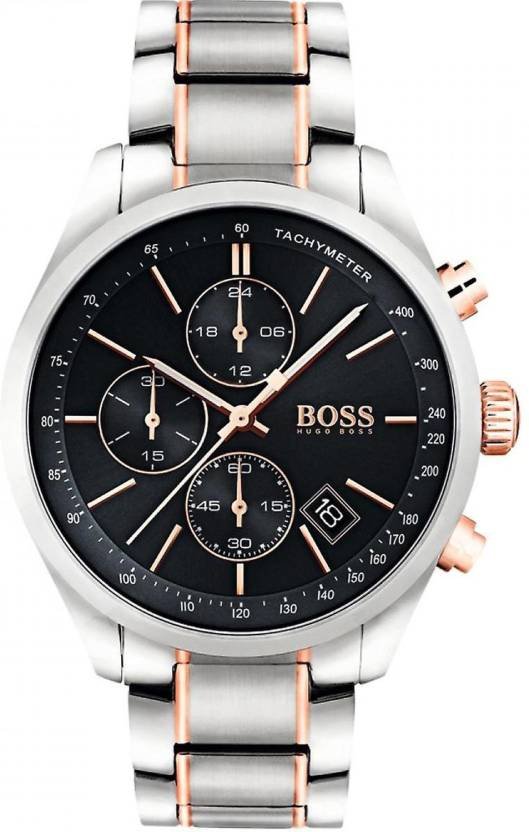 Hugo Boss Grand Prix Chronograph Black Dial Two Tone Steel Strap Watch HB1513473