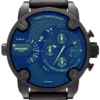 Diesel Little Daddy Blue Dial Black Leather Strap Watch For Men - DZ7257