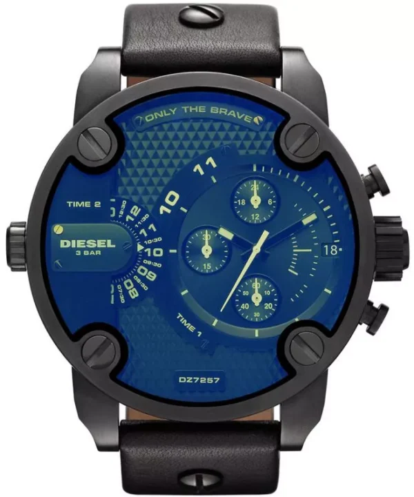 Diesel Little Daddy Blue Dial Black Leather Strap Watch For Men - DZ7257