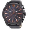NEW DIESEL MEGA CHIEF DZ4291 BLACK/ORANGE/LEATHER CHRONOGRAPH MENS WATCH
