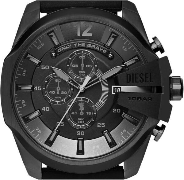 Diesel Watch for Men Diesel Chief Series, Quartz Chronograph Movement, 51 mm Black Stainless Steel Case with a Stainless Steel Strap, DZ4378, Black, Strap
