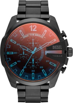 Diesel Chief Series Watch for Men, Chronograph Movement with Silicone, Stainless Steel or Leather Strap, Black and Spectrum, 51mm, Bracelet DZ4318