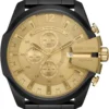 Diesel Mega Chief Chronograph Gold Dial Black Steel Strap Watch For Men - DZ4485