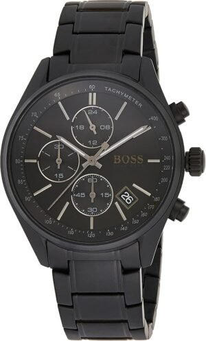 Hugo Boss Men's Grand Prix Chronograph Watch All-Black Steel Bracelet 44mm 3ATM HB1513676