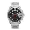Diesel Mega Chief Silver Stainless Steel Quartz Black Dial Men's Watch DZ4308, Silver, Chronograph