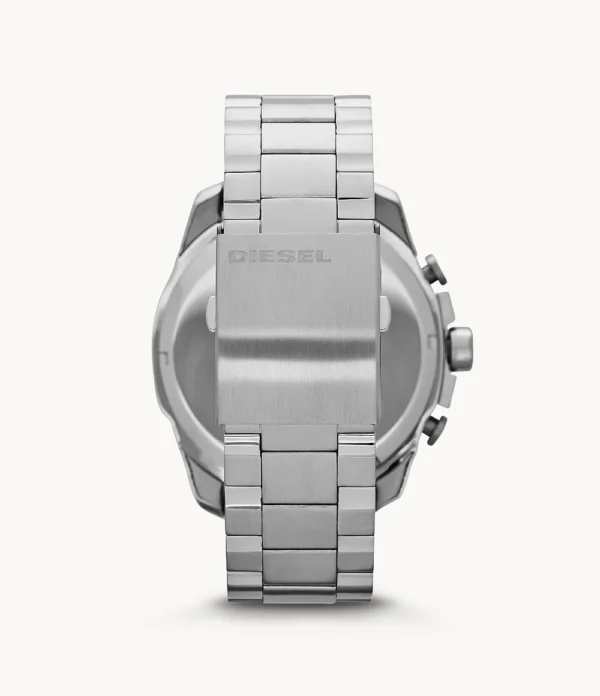 Diesel Mega Chief Silver Stainless Steel Quartz Black Dial Men's Watch DZ4308, Silver, Chronograph