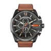 Diesel Mega Chief Chronograph Black Dial Brown Leather Strap Watch For Men  DZ4343