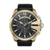 Diesel DZ4344 Mega Chief Chronograph Gold Case Black Leather Strap Men's Watch