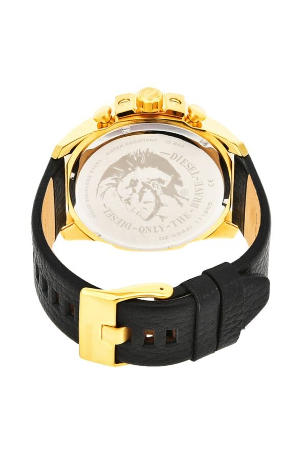 Diesel DZ4344 Mega Chief Chronograph Gold Case Black Leather Strap Men's Watch