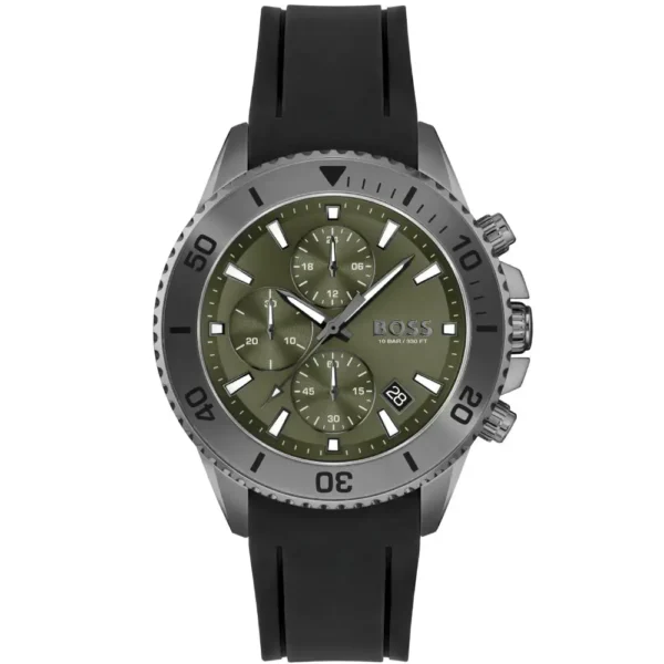 HUGO BOSS ADMIRAL OLIVE GREEN DIAL BLACK SILICON WATCH HB1513967