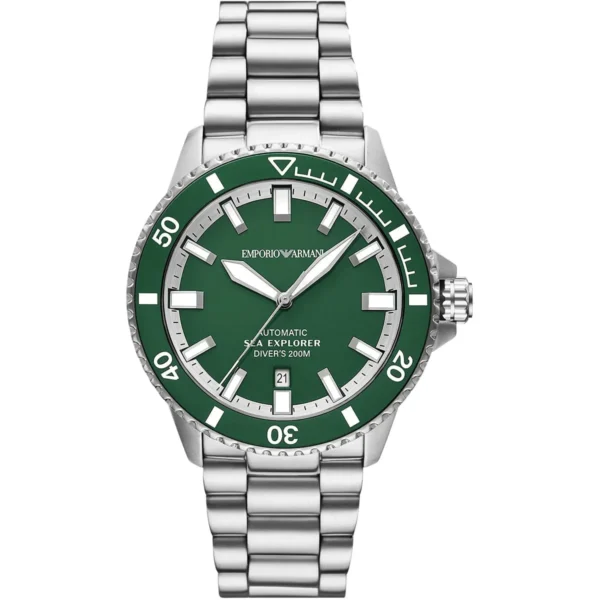 ar60088-emporio-armani-watch-automatic-sea-explorer-divers-200m-men-green-dial-metal-stainless-steel-silver-strap-analog Emporio Armani Watch For Men AR60088
