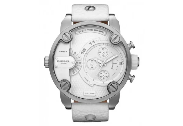 Diesel Badass Chronograph White Dial White Leather Strap Watch For Men - DZ7265