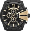 NEW Genuine DIESEL Mega Chief 59mm Chronograph Gold Black Steel Men Watch DZ4338
