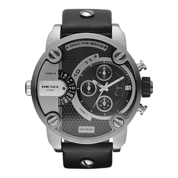DIESEL LITTLE DADDY DZ-7256 Men's Watch Leather Black 51.3mm Windshield scratche