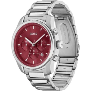 Hugo Boss HB1514004 Mens' Red & Silver Stainless Chronograph Watch + Gift Bag 1514004
