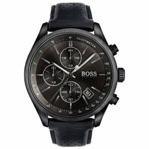 NEW HUGO BOSS GRAND PRIX HB1513474 BLACK/LEATHER CHRONOGRAPH QUARTZ MENS WATCH
