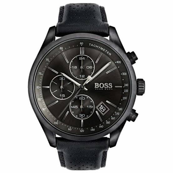 NEW HUGO BOSS GRAND PRIX HB1513474 BLACK/LEATHER CHRONOGRAPH QUARTZ MENS WATCH