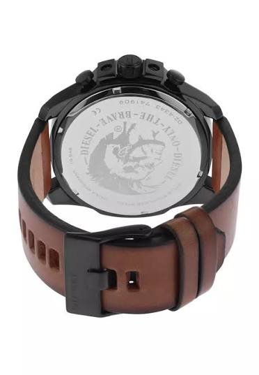 Diesel Mega Chief Chronograph Black Dial Brown Leather Strap Watch For Men  DZ4343