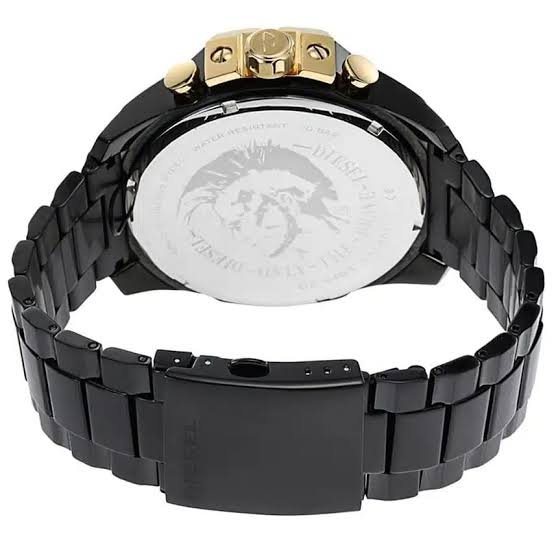 Diesel Mega Chief Chronograph Gold Dial Black Steel Strap Watch For Men - DZ4485