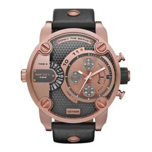 Diesel Little Daddy Black Leather Band With Rose Gold Tone Men's Watch DZ7282