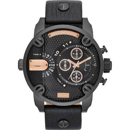 New Diesel Little Daddy DZ7291 Black Leather Band Men’s Watch