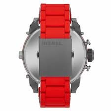 New Diesel DZ7279 Big Daddy Round Multi Dial Stainless Red Silicone Band Watch