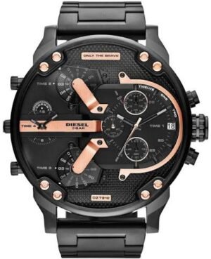 NEW DIESEL MR BIG DADDY 2.0 DZ7312 57MM XL BLACK & ROSE GOLD MENS WATCH