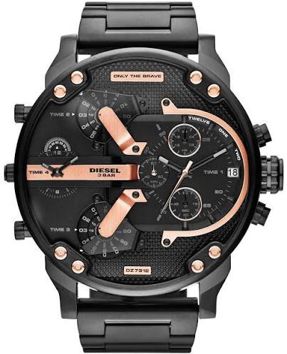 NEW DIESEL MR BIG DADDY 2.0 DZ7312 57MM XL BLACK & ROSE GOLD MENS WATCH