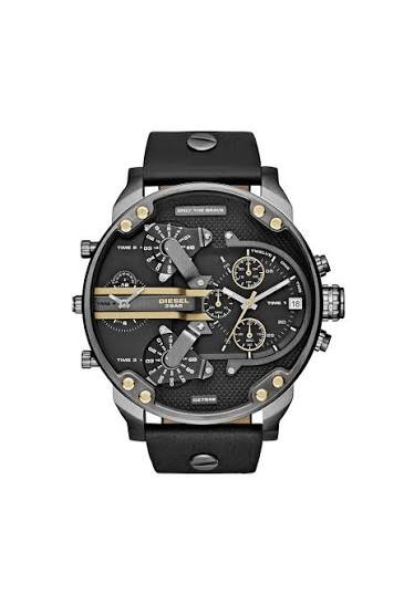 DIESEL AUTHENTIC DZ7348 MR DADDY 2.0 GUNMETAL/GOLD/BLACK LEATHER MENS WATCH