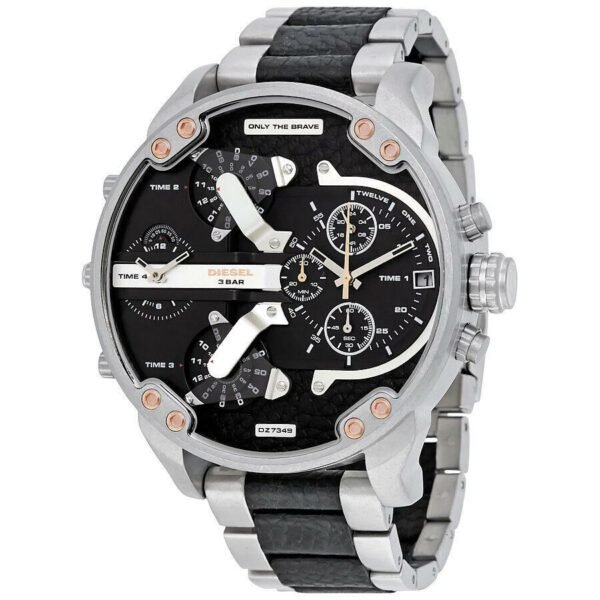 Diesel DZ7349 Mr Daddy 2.0 Silver Stainless Black Leather 57mm Men's Watch