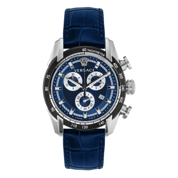 Versace V-Ray Chronograph Quartz Blue Dial Blue Leather Strap Watch for Men - VE2I00721