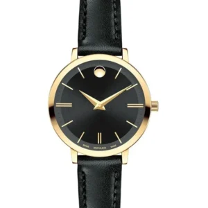 0607095_1484666324_024342e7-ffa9-4589-9086-8f2f7c8a67ec Movado Ultra Slim Black Dial Black Leather Strap Watch For Women - 0607095
