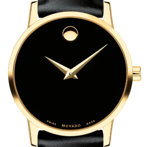 Movado Museum Black Dial Black Leather Strap Watch For Women - 2100006