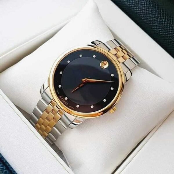 Movado Museum Classic Diamonds Black Dial Two Tone Steel Strap Watch For Men - 0606879