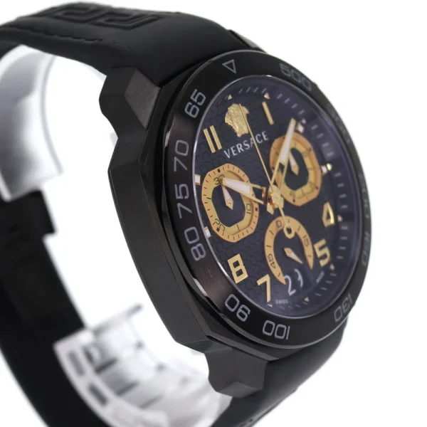 0729184129_64c4dec90e156 Versace Dylos Chronograph Black Dial Black Rubber Strap Watch for Men - VQC020015