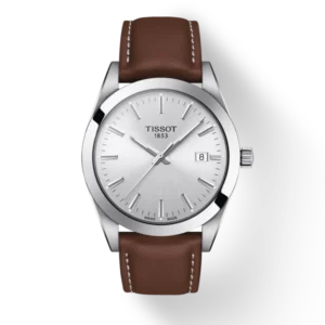 Tissot Gentleman Silver Dial Brown Leather Strap Watch For Men - T127.410.16.031.00