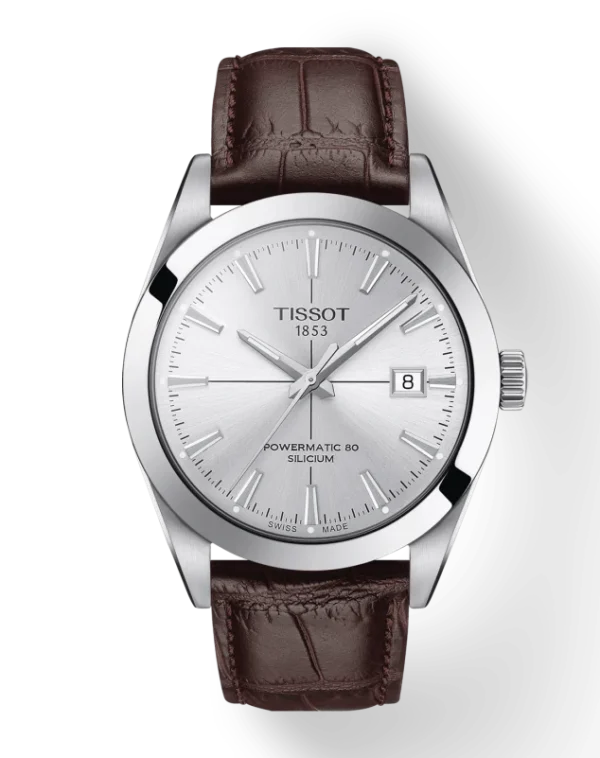 0_611f3207-9bc7-474b-a973-e5c2df31faf1 Tissot Gentleman Powermatic 80 Silicium Silver Dial Brown Leather Strap Watch For Men - T127.407.16.031.01