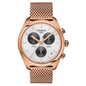 0_71482f3d-bb9b-41cb-a60d-7481152badf0 Tissot T Classic PR 100 Chronograph Silver Dial Rose Gold Mesh Bracelet Watch For Men - T101.417.33.031.01