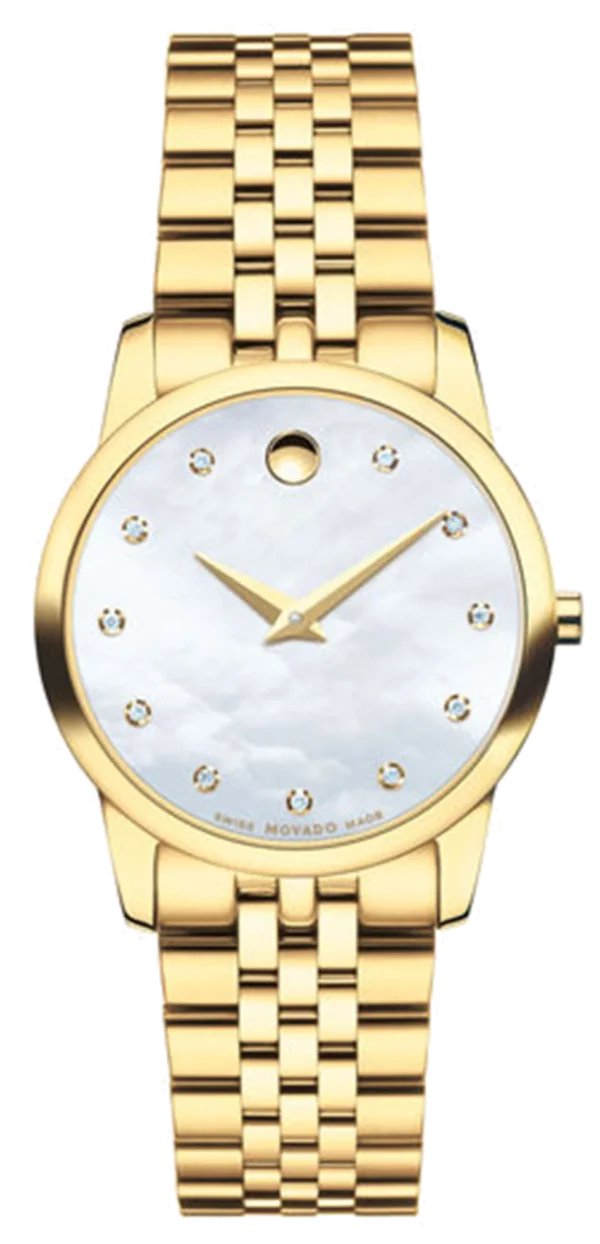 Movado Museum Classic Diamonds Mother of Pearl Dial Gold Steel Strap Watch For Women - 0606998