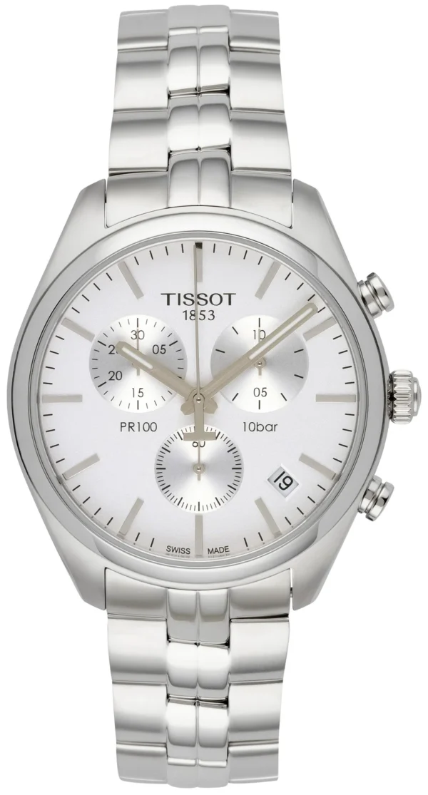 0_dac669ec-b97d-42d0-b0a9-06fc0d0168d0 Tissot T Classic PR 100 Chronograph Silver Dial Silver Steel Strap Watch For Men - T101.417.11.031.00