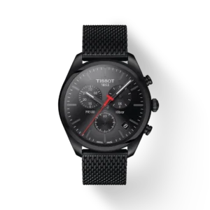 Tissot T Classic PR 100 Chronograph Black Dial Black Mesh Bracelet Watch For Men - T101.417.33.051.00