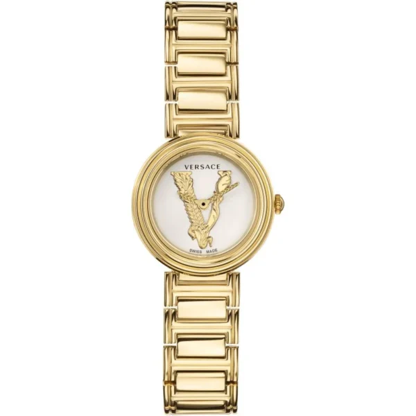 1-13_1b05106e-cdfd-4e99-aedd-ca2617b64e9e Versace Mini Virtus Quartz White Dial Gold Steel Strap Watch For Men - VET300221