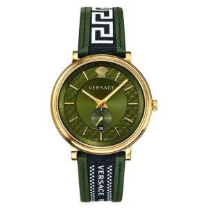 1-17 Versace V-Circle Quartz Green Dial Green Leather Strap Watch for Men - VEBQ01519