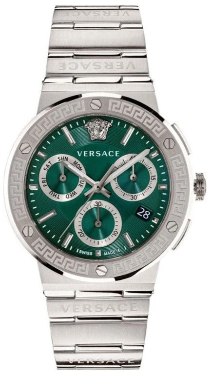 1-43_3311faaf-e17a-4e36-8d6e-e8e68d8874f3 Versace Grace Chronograph Quartz Green Dial Silver Steel Strap Watch For Men - VEZ900121