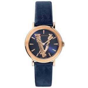 1-5_13e0d98f-c75b-4e83-bf85-eacc6ce6c54b Versace Virtus Quartz Blue Dial Blue Leather Strap Watch for Women - VEHC00419