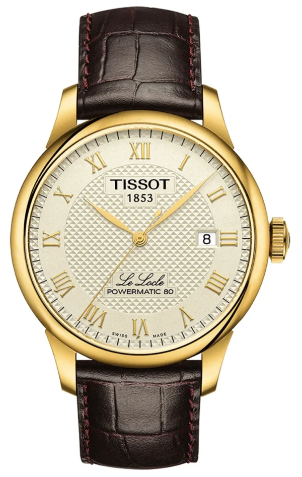 1 Tissot Le Locle Powermatic 80 Gold Dial Brown Leather Strap Watch For Men - T006.407.36.263.00